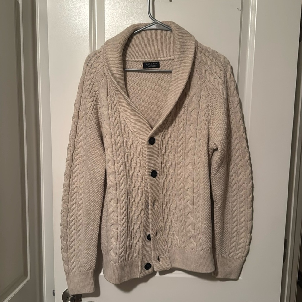 Zara Men's Cable Knit Cardigan Sweater